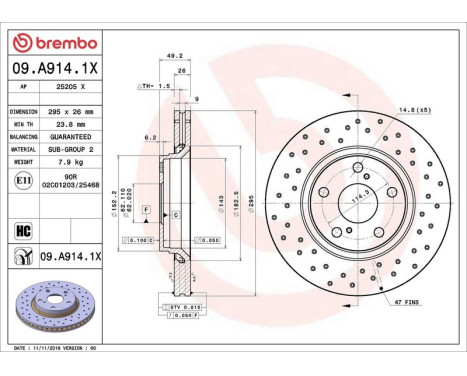 Brake Disc BREMBO XTRA LINE 09.A914.1X, Image 3