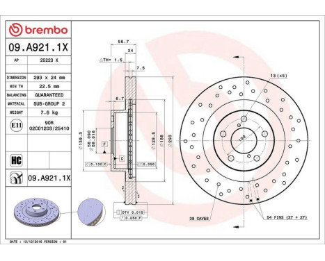 Brake Disc BREMBO XTRA LINE 09.A921.1X, Image 3