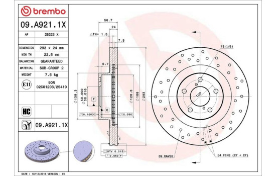 Brake Disc BREMBO XTRA LINE 09.A921.1X, Image 3