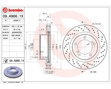 Brake Disc BREMBO XTRA LINE 09.A966.1X, Image 2
