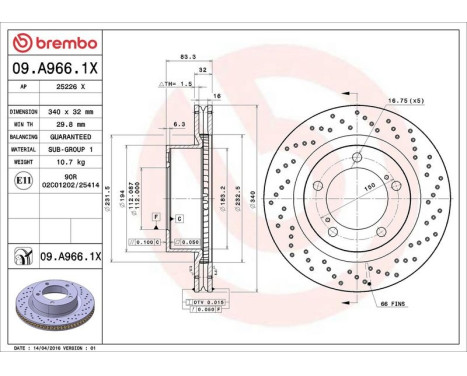 Brake Disc BREMBO XTRA LINE 09.A966.1X, Image 3