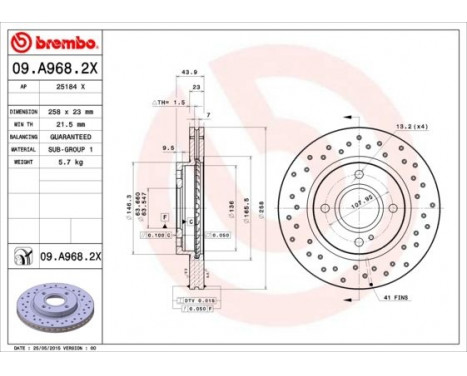 Brake Disc BREMBO XTRA LINE 09.A968.2X, Image 2