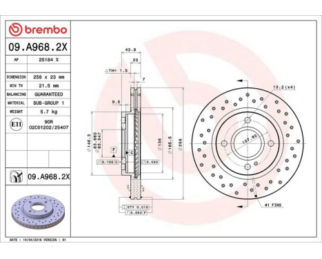 Brake Disc BREMBO XTRA LINE 09.A968.2X, Image 3