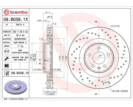 Brake Disc BREMBO XTRA LINE 09.B039.1X, Image 3