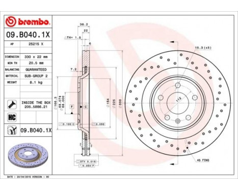 Brake Disc BREMBO XTRA LINE 09.B040.1X, Image 2