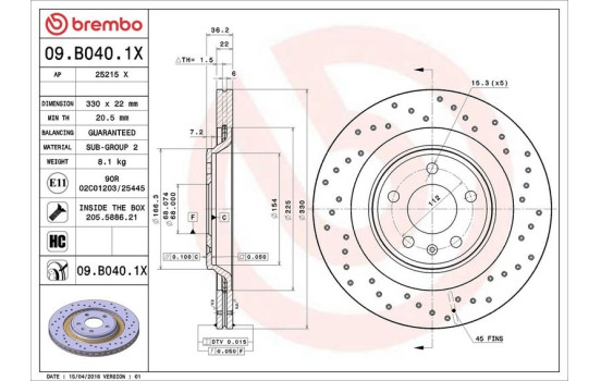Brake Disc BREMBO XTRA LINE 09.B040.1X, Image 3