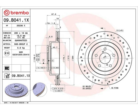 Brake Disc BREMBO XTRA LINE 09.B041.1X, Image 2