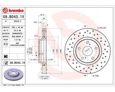 Brake Disc BREMBO XTRA LINE 09.B043.1X, Image 2