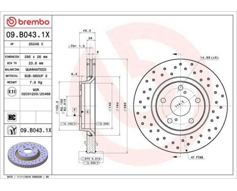 Brake Disc BREMBO XTRA LINE 09.B043.1X, Image 3