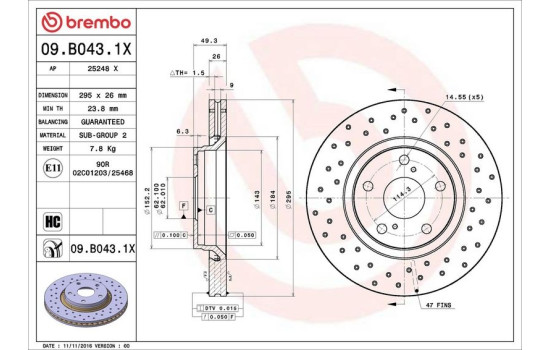Brake Disc BREMBO XTRA LINE 09.B043.1X, Image 3