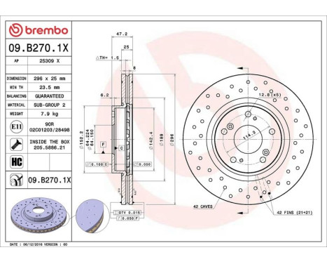 Brake Disc BREMBO XTRA LINE 09.B270.1X, Image 3