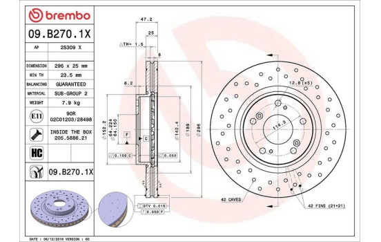 Brake Disc BREMBO XTRA LINE 09.B270.1X, Image 3