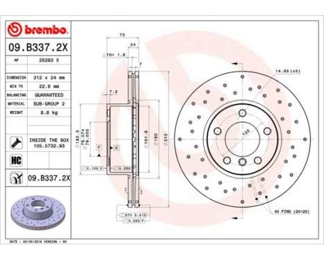 Brake Disc BREMBO XTRA LINE 09.B337.2X, Image 2