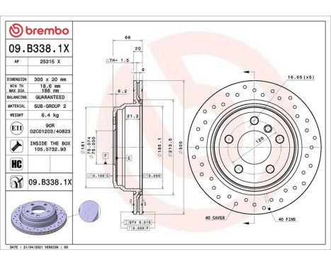 Brake Disc BREMBO XTRA LINE 09.B338.1X, Image 2