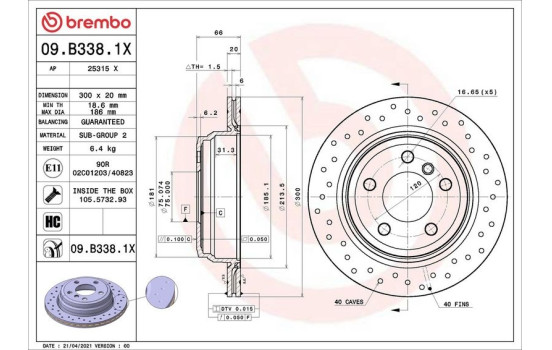 Brake Disc BREMBO XTRA LINE 09.B338.1X, Image 2
