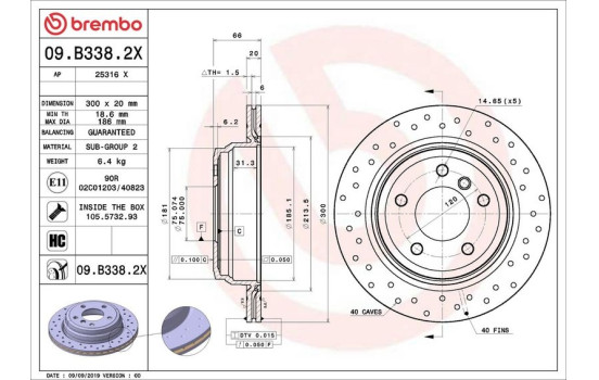Brake Disc BREMBO XTRA LINE 09.B338.2X, Image 2