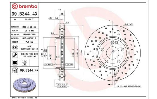 Brake Disc BREMBO XTRA LINE 09.B344.4X, Image 3