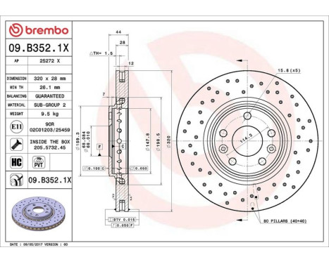 Brake Disc BREMBO XTRA LINE 09.B352.1X, Image 3