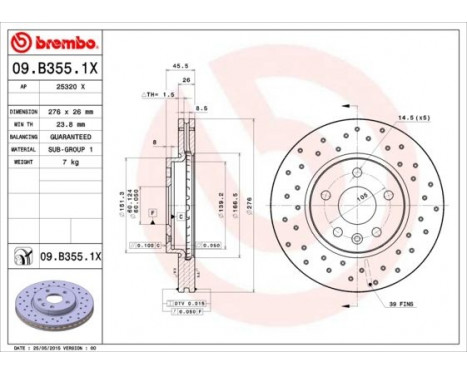Brake Disc BREMBO XTRA LINE 09.B355.1X, Image 2