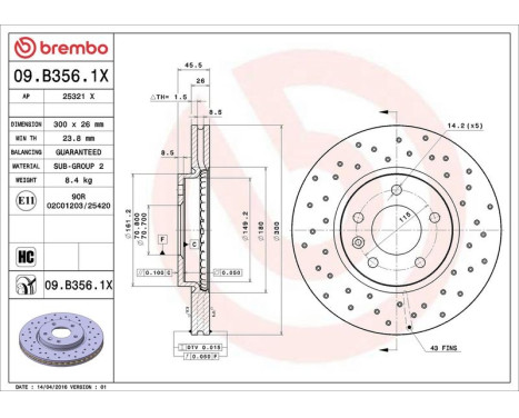 Brake Disc BREMBO XTRA LINE 09.B356.1X, Image 3