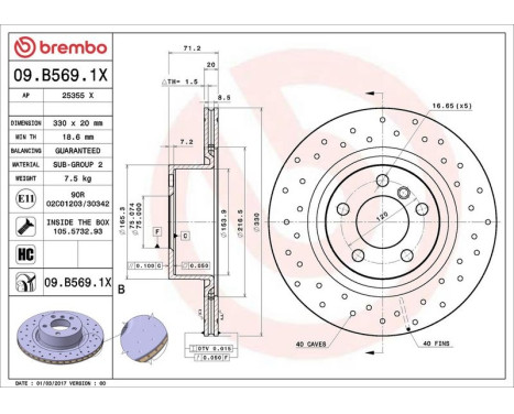 Brake Disc BREMBO XTRA LINE 09.B569.1X, Image 2