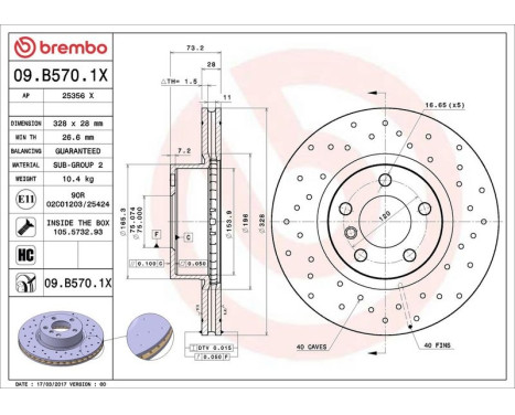 Brake Disc BREMBO XTRA LINE 09.B570.1X, Image 2
