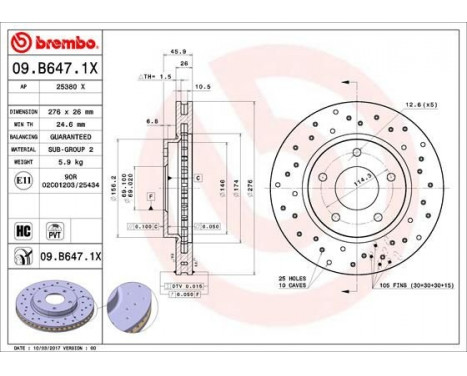 Brake Disc BREMBO XTRA LINE 09.B647.1X, Image 2