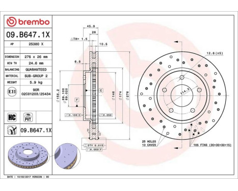 Brake Disc BREMBO XTRA LINE 09.B647.1X, Image 3