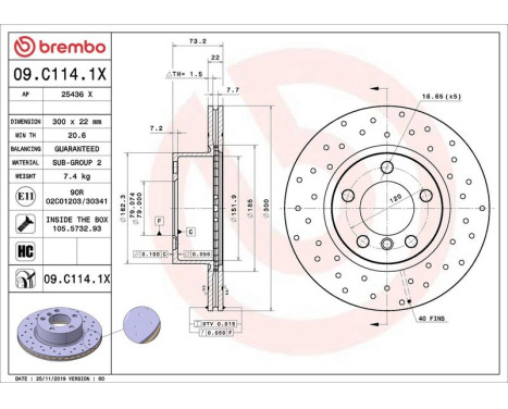 Brake Disc BREMBO XTRA LINE 09.C114.1X, Image 2