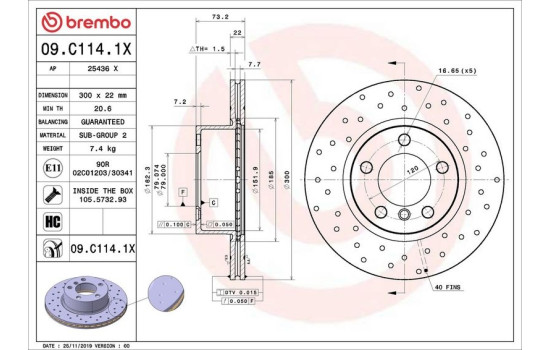 Brake Disc BREMBO XTRA LINE 09.C114.1X, Image 2