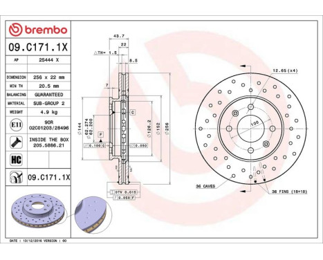Brake Disc BREMBO XTRA LINE 09.C171.1X, Image 3