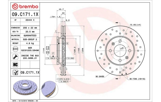 Brake Disc BREMBO XTRA LINE 09.C171.1X, Image 3