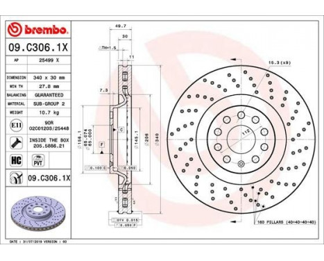 Brake Disc BREMBO XTRA LINE 09.C306.1X, Image 2