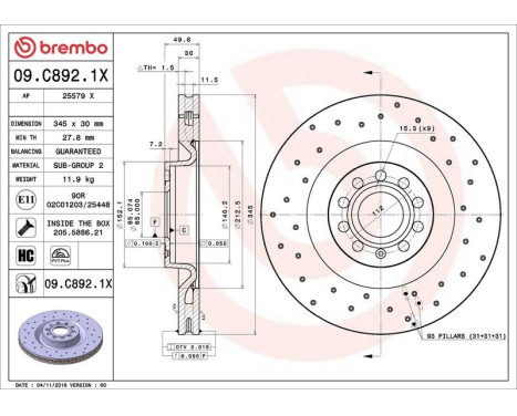 Brake Disc BREMBO XTRA LINE 09.C892.1X, Image 3