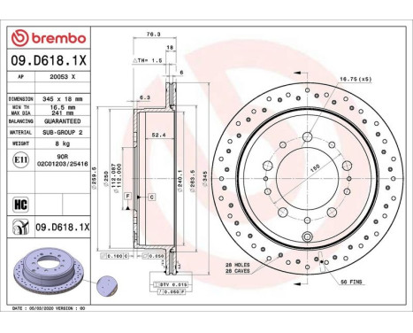 Brake Disc BREMBO XTRA LINE 09.D618.1X, Image 2