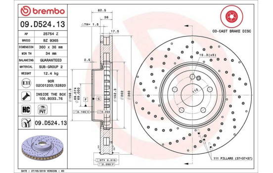 Brake Disc CO-CAST DISCS LINE 09.D524.13 Brembo
