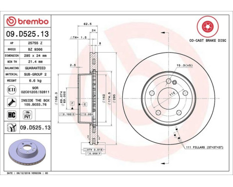Brake Disc CO-CAST DISCS LINE 09.D525.13 Brembo, Image 2