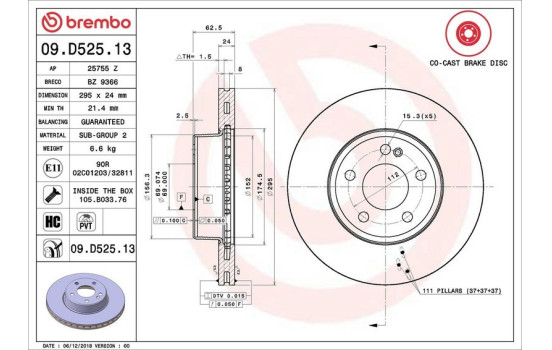 Brake Disc CO-CAST DISCS LINE 09.D525.13 Brembo, Image 2
