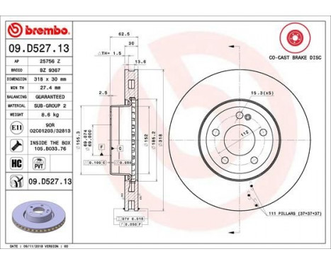 Brake Disc CO-CAST DISCS LINE 09.D527.13 Brembo, Image 2