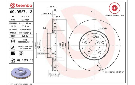 Brake Disc CO-CAST DISCS LINE 09.D527.13 Brembo, Image 3