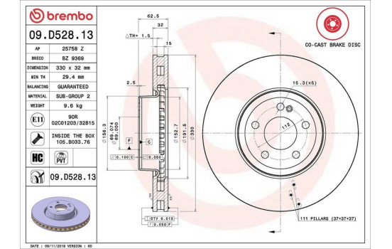 Brake Disc CO-CAST DISCS LINE 09.D528.13 Brembo, Image 2
