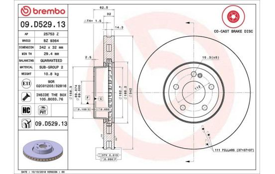 Brake Disc CO-CAST DISCS LINE 09.D529.13 Brembo
