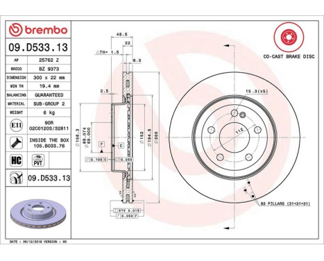 Brake Disc CO-CAST DISCS LINE 09.D533.13 Brembo, Image 3