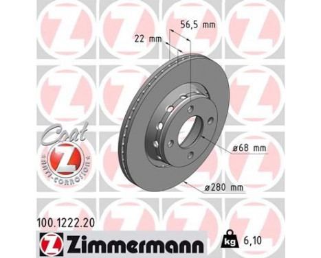 Brake Disc COAT Z 100.1222.20 Zimmermann, Image 2