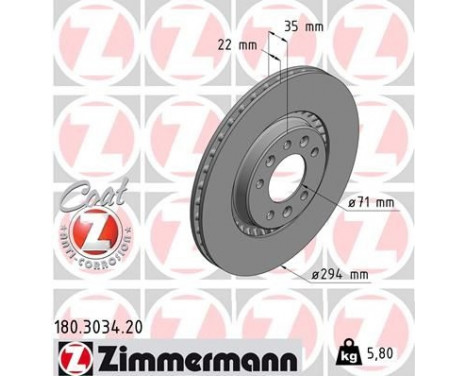 Brake Disc COAT Z 180.3034.20 Zimmermann, Image 2