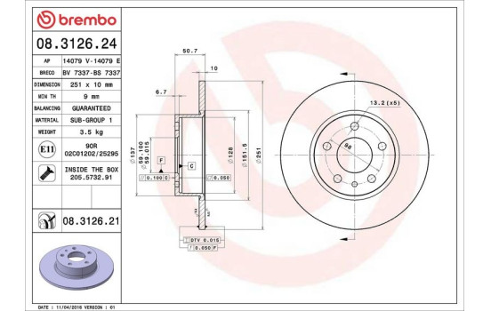 Brake Disc COATED DISC LINE 08.3126.21 Brembo, Image 3