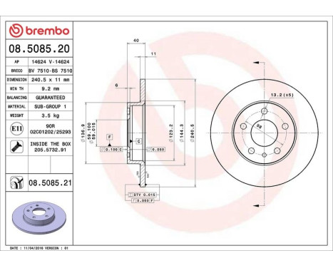 Brake Disc COATED DISC LINE 08.5085.21 Brembo, Image 3