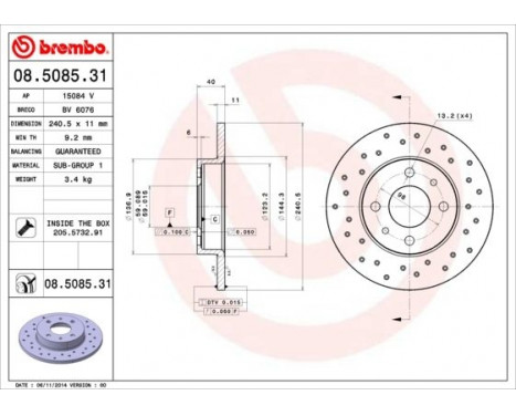 Brake Disc COATED DISC LINE 08.5085.31 Brembo, Image 2