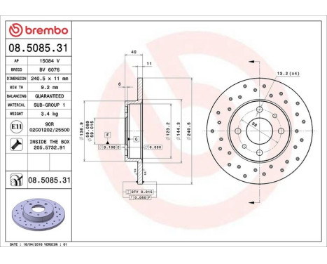 Brake Disc COATED DISC LINE 08.5085.31 Brembo, Image 3