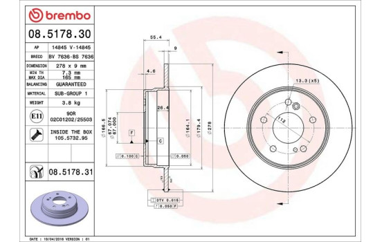 Brake Disc COATED DISC LINE 08.5178.31 Brembo, Image 3